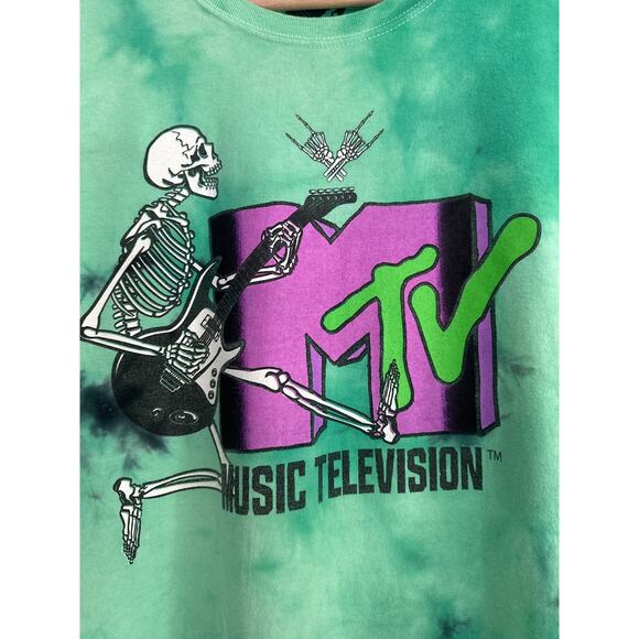 MTV Skeleton Tee Shirt Green Black Tie Dye Music Television Retro T Shirt Large - Picture 3 of 6